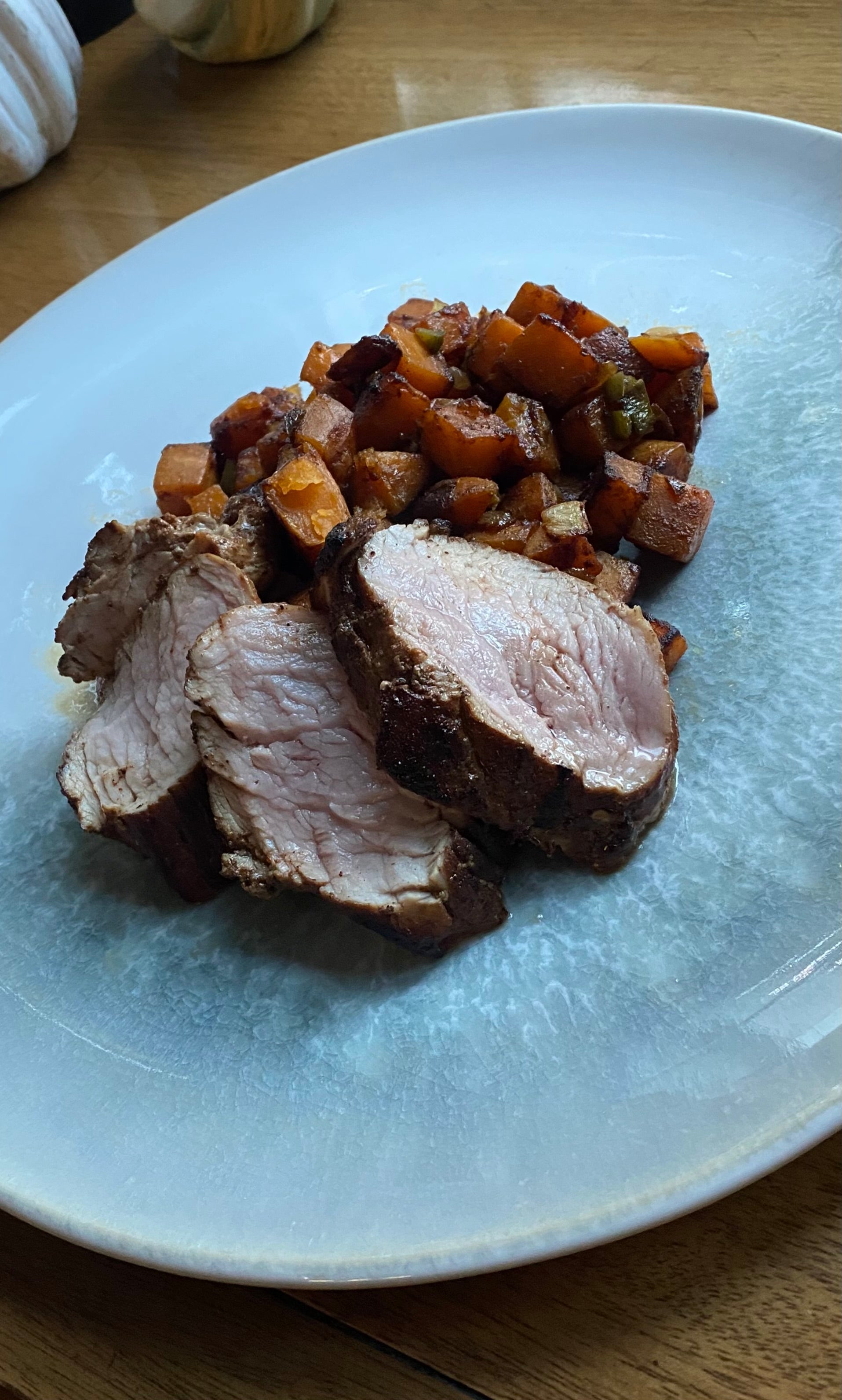 Cinnamon Chipotle Roasted Pork Tenderloin & SmokeSho Sweet Potato Hash Recipe